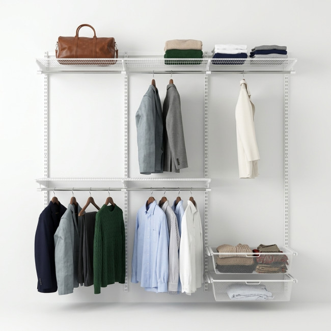 Kit dressing mural ouvert complet blanc - penderie et 2 paniers -1,80m ELFA