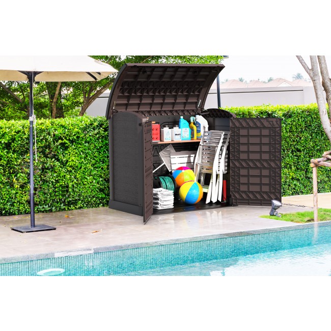 1200L Storeaway Shed Arc Bg- Brown Full Open.jpg DURAMAX