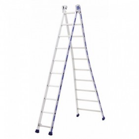 Échelle transformable aluminium 5,5m- 2 plans - 2 x 9 marches - Platinium TUBESCA