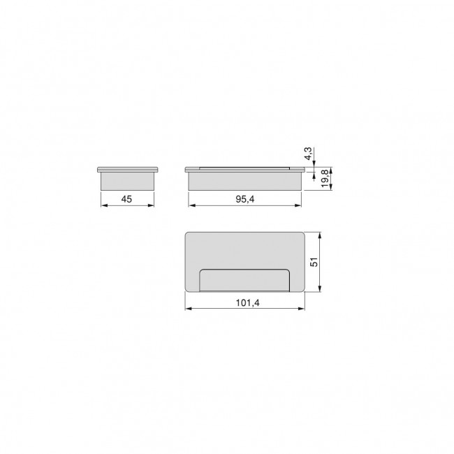 Schéma Passe-câble rectangulaire - bureau - encastré - lot de 5 - Plasquare 1 - Bricozor.jpeg EMUCA
