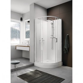 Cabine de douche 1/4 de rond 90 cm à portes coulissantes - verre transparent - Kara 2 LEDA