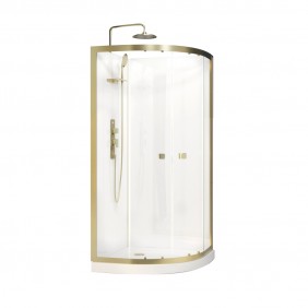 Cabine de douche 1/4 rond 90 cm dorée à porte coulissante - Goldy AURLANE