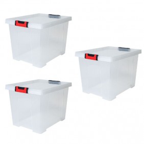 Lot de 3 boites de rangement Clipstock avec couvercle - 45L - naturel EDA PLASTIQUES