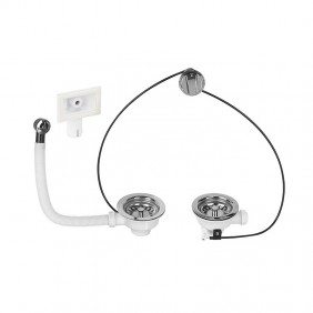 Bonde d'évier 2 bacs diamètre 90 mm à commande automatique et trop plein WIRQUIN PRO