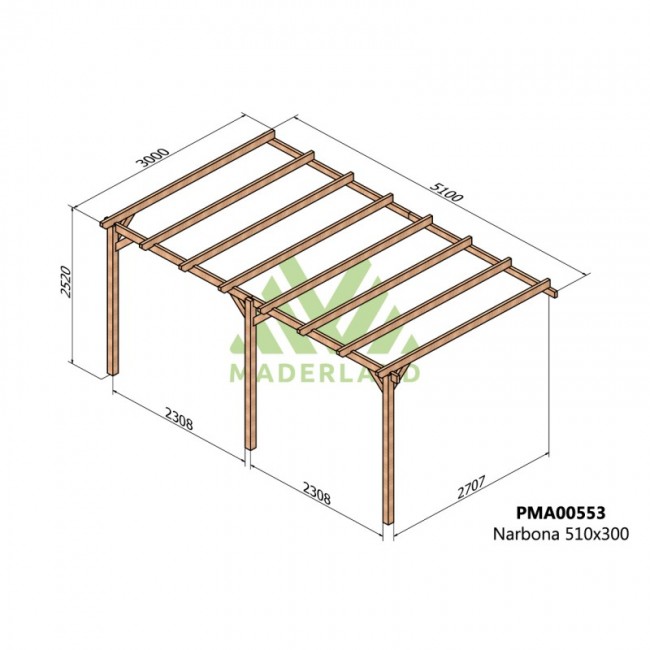 Pergola adossée en bois Oviedo 5,1 x 3 x 2,52 m - PMA00553.jpg MADERLAND