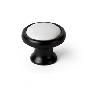 Bouton de meuble en acier et porcelaine noir mat et blanc CS 220691 Interges