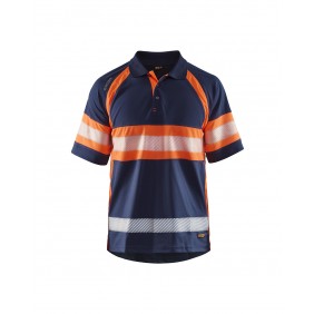 Polo de travail haute-visibilité anti-UV 3338 - bleu marine et orange fluo BLAKLADER