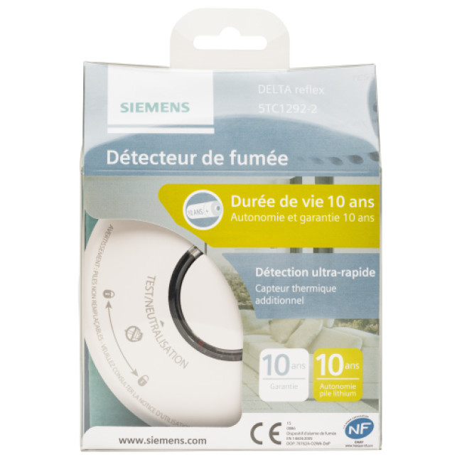 Détecteur De Fumée SIEMENS 5TC1292-6 NF - Autonomie 5 Ans - Piles Incluses