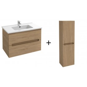 Meuble salle de bain 100 cm 2 tiroirs avec vasque + Meuble colonne 140 x 40 cm - 2 portes - Chêne Colorado - Ola Up JACOB DELAFON