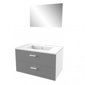 Ensemble meuble vasque salle de bains 80 cm - 2 tiroirs - gris - Lift AURLANE