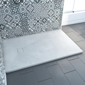 Receveur de douche 120x90cm effet pierre - ardoise blanc mat - Stone 2 AURLANE