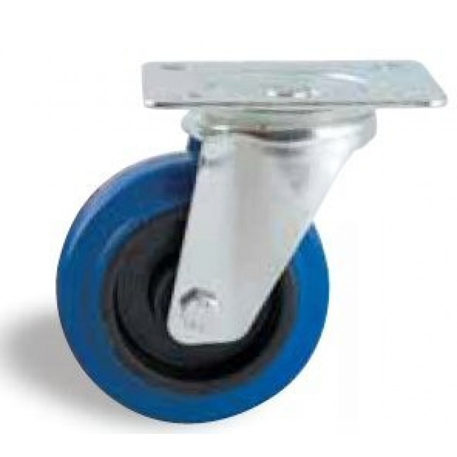 Roulette pivotante sur platine - bandage caoutchouc bleu AVL