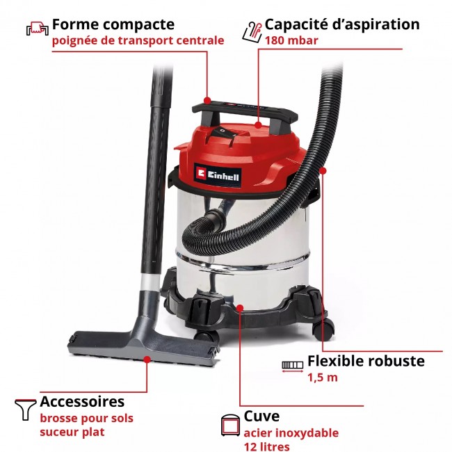 Aspirateur eau et poussière - 12L - puissance 1250W - TC-VC 1812:1 S - Bricozor 2.jpeg EINHELL