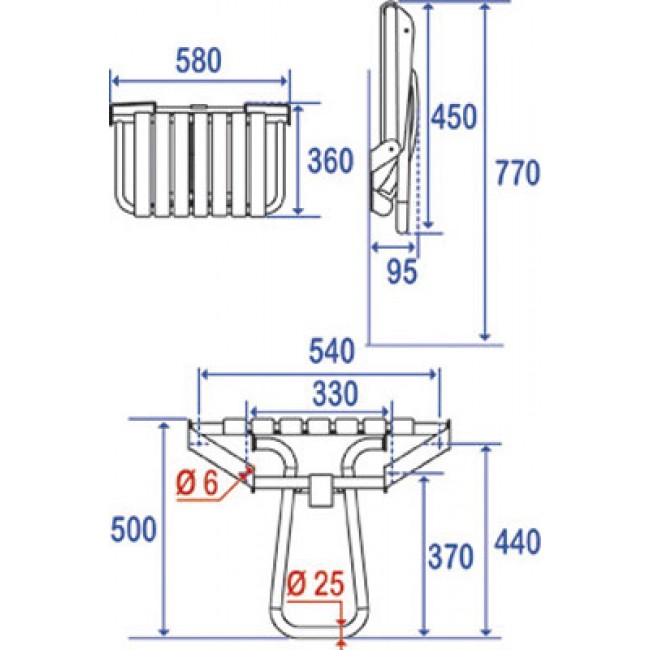 schéma Siège de douche escamotable à béquille PELLET 047632 PELLET ASC