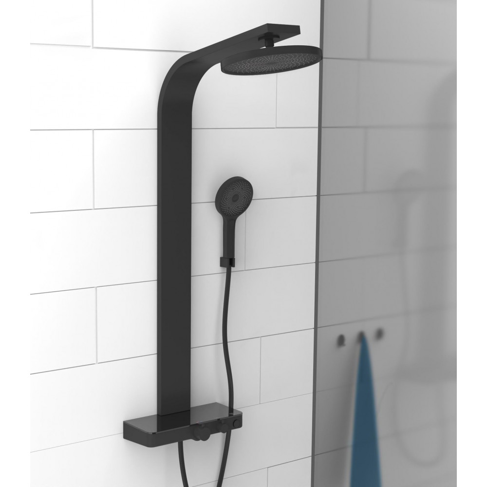 Colonne de douche avec tablette - thermostatique - noir mat