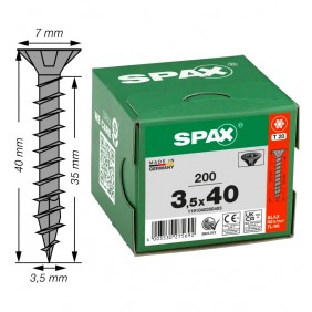 Vis universelle tête fraisée zinguée noire 3,5 x 40 mm par 200 SPAX