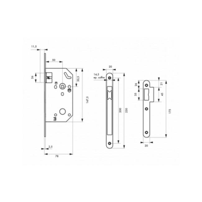 schema_Serrure à larder à bec de cane seul - têtière laitonné - axe 50 mm - Monomax_bricozor.jpeg FTH THIRARD