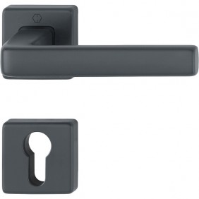 Poignées de porte sur rosaces aluminium anodisé - noir mat Dublin - clé I HOPPE