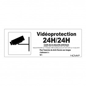 Panneau rigide "Vidéoprotection 24h/24h" - 330x120 mm NOVAP