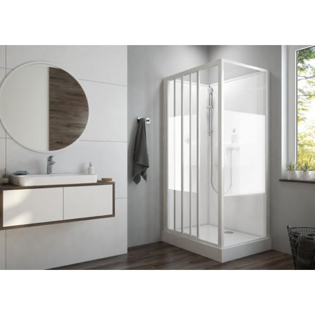 Cabine de douche 100x80 cm à porte coulissante - verre sérigraphié - Izibox 2 LEDA