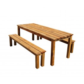 Set table + 2 bancs en bois - BANKET JARDIPOLYS