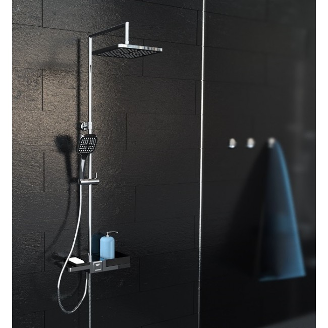 Colonne de douche - avec tablette chromée: Noir- Noir Mat - Blue Pearl3.jpg SCHÜTTE