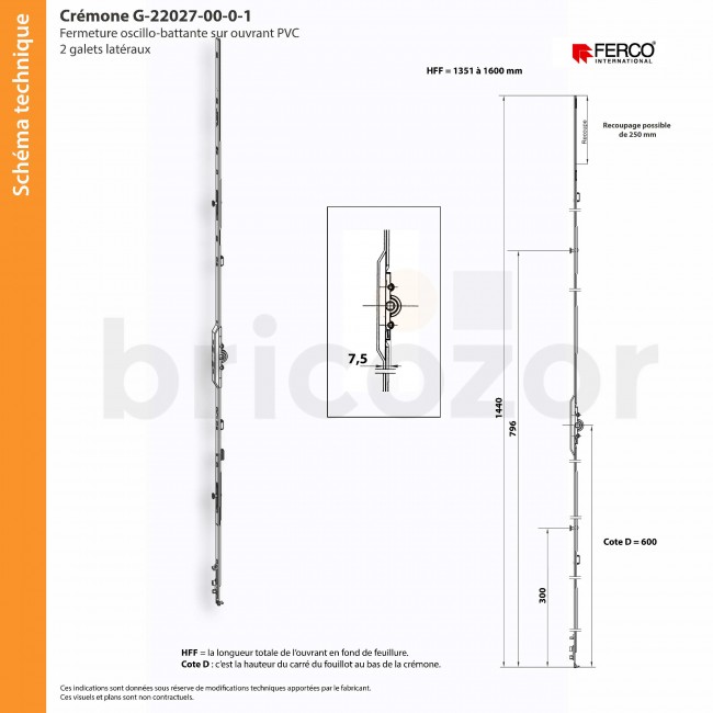 Crémone pour fenêtre oscillobattante bois ou PVC axe 7,5 mm Jet — free download