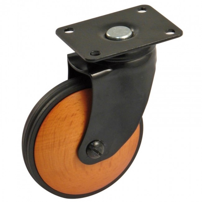 Roulette de meuble pivotante noir - galet bois - charge 70 kg AVL