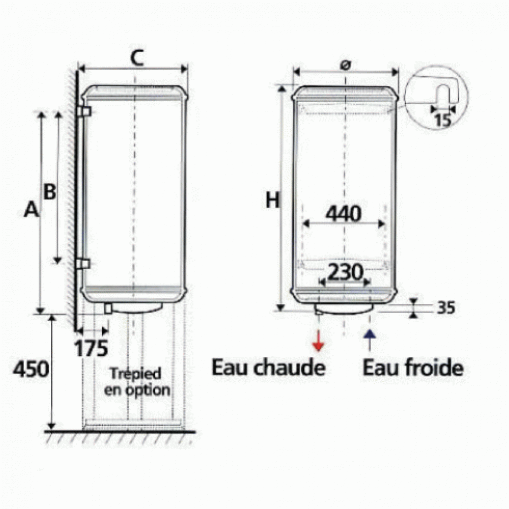 Chauffe-Eau Électrique Atlantic CHAUFFÉO PLUS - Vertical Mural - 50 L
