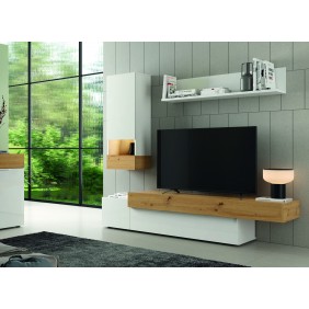 Meuble TV - 4 modules - AURA.2 - 200cm -  blanc et artisan RAMIS