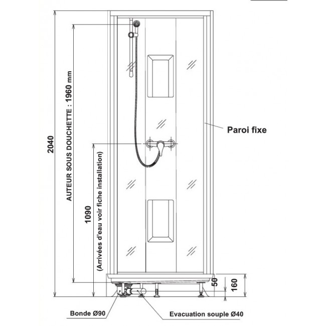 Cabine de douche 90x90 cm accès par porte pivotante Izibox Bricozor
