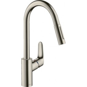 Mitigeur évier - douchette extractible - 2 jets -Noir ou Inox - Focus HANSGROHE