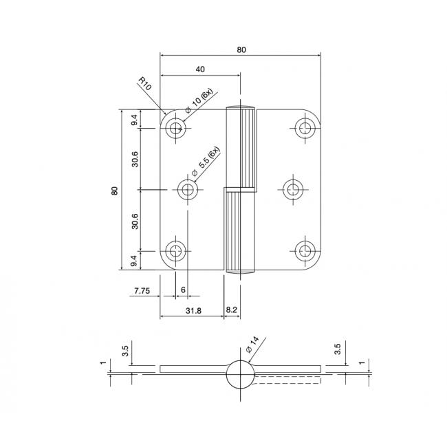 Paumelle à lame fermée en inox - menuiserie bois - 80x80 - Bricozor.png ARGENTA