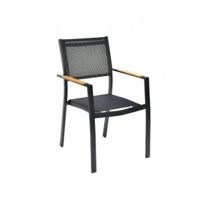 Ensemble de jardin MARCEAU aluminium noir 200/300cm + 10 fauteuils empilables Avril Paris