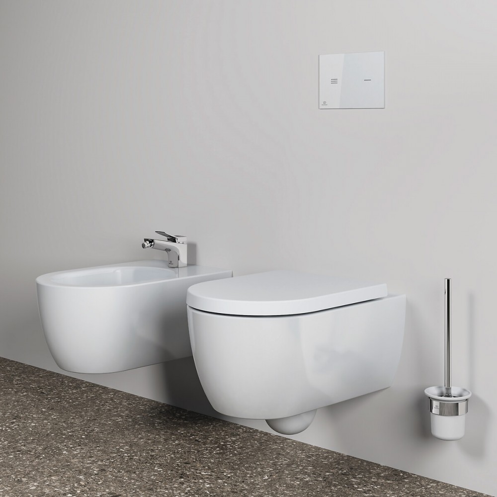 62826 Brosse WC avec support Ø 12x26 cm Blanc Céramique Rond Porte-brosse  de toilette