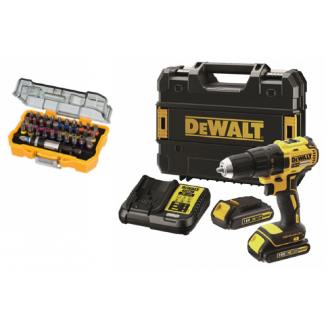 Perceuse visseuse sans fil 18V 1,5Ah DCD777S2T-QW + Coffret 32 embouts DEWALT