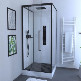 Caillebotis de douche carré 80 x 80 cm en bois composite gris AURLANE