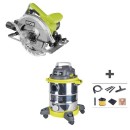 Pack scie circulaire filaire 1400W RCS1400-G + aspirateur eau et poussières 1250W RVC-1220I-G RYOBI