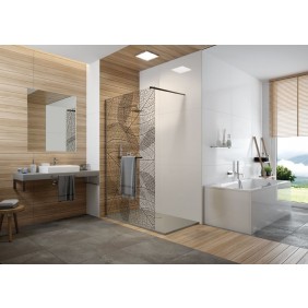Paroi de douche fixe 120 cm sérigraphié végétal noir - profilé noir mat - Frisbee LEDA