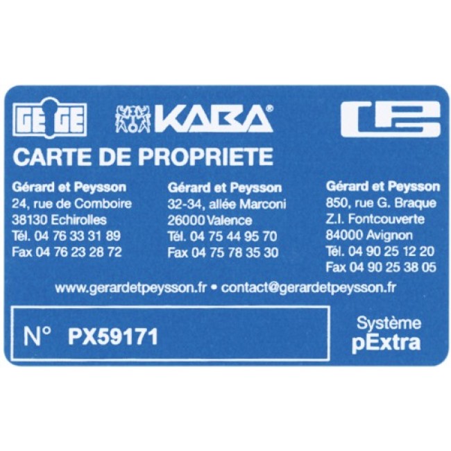 Carte de propriété - Cylindre européen de sûreté - Pextra DORMAKABA