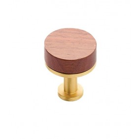 Poignée de meuble bouton en laiton et bois - Qupon - diamètre 30 mm METAKOR