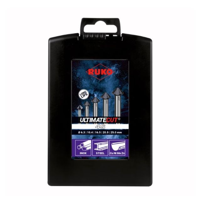 Jeu de 5 fraises coniques à chanfreiner ULTIMATECUT 4S HSS RUnaTEC - Ø 6,30 à 25mm - Bricozor.jpg RUKO
