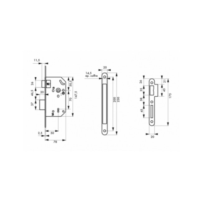 Schema_Serrure à larder à pêne dormant et demi-tour NF - têtière acier - axe 50 mm - Monomax_bricozor.jpeg FTH THIRARD