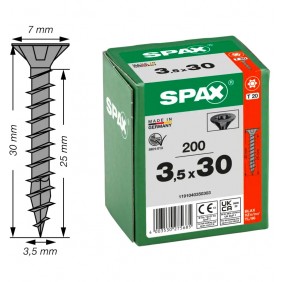 Vis universelle tête fraisée zinguée noire 3,5 x 30 mm par 200 SPAX