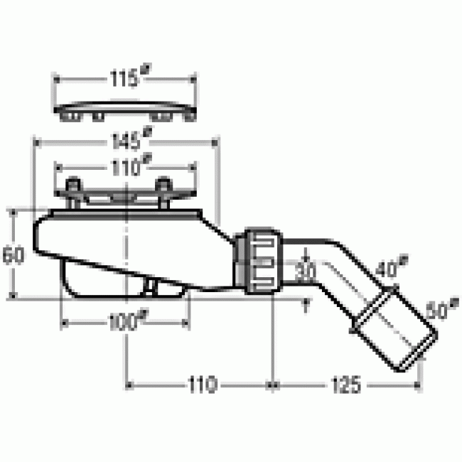 schéma Bonde de douche 90 mm capot chromé - sortie à 45°- Tempoflex VIEGA
