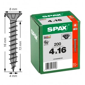 Vis universelle tête fraisée zinguée noire 4 x 16 mm par 200 SPAX