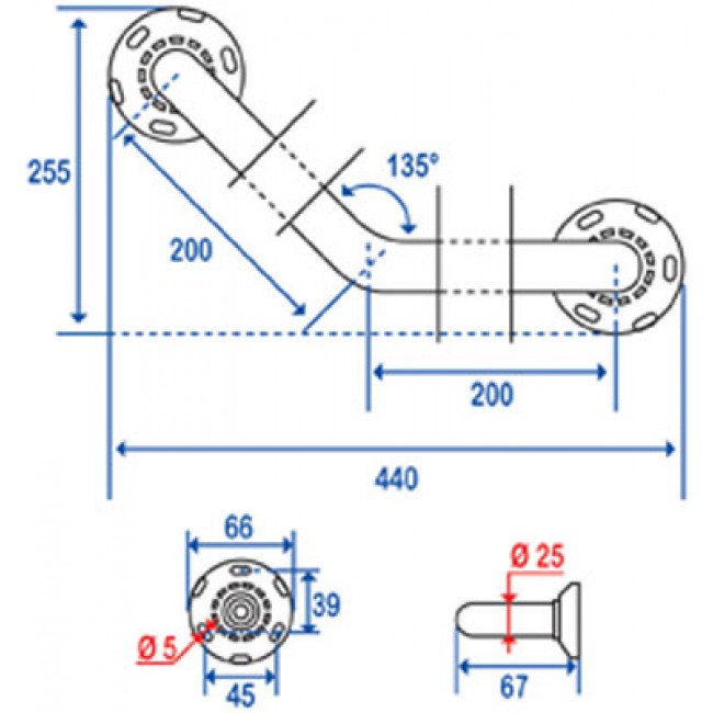 schéma Barre d' appui d' angle 135° chromé PELLET 43532 PELLET ASC