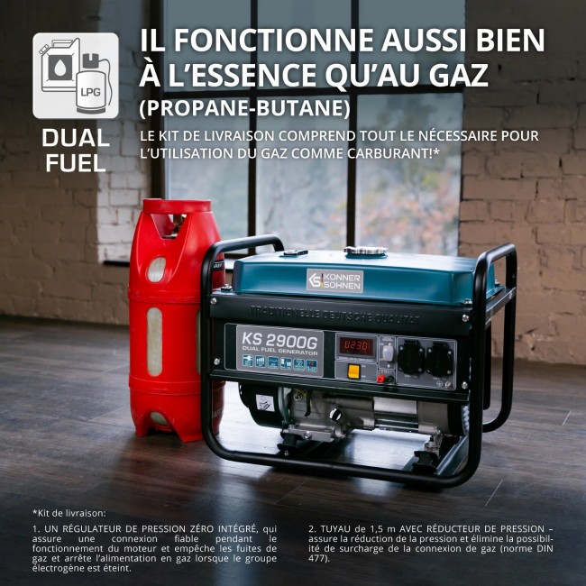 Groupe électrogène à essence:gaz - démarrage manuel - 2,9 kW - 230V - KS 2900G - Bricozor 3.jpeg KONNER & SOHNEN