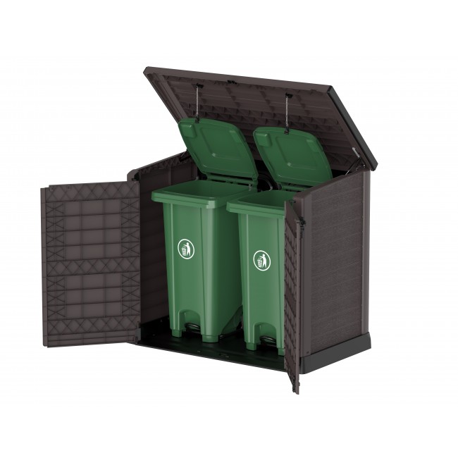 Garbage Box Shed Flat 1200L-Woodgrain - D  Brown - with Bin.196.jpeg DURAMAX