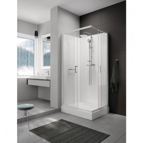 Cabine de douche carrée 90 x 90 cm - portes coulissantes en verre transparent - Kara 2 LEDA